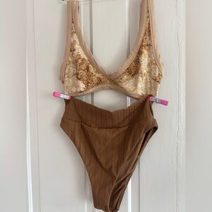 Aerie Tan & Pink Bikini - small top medium bottom